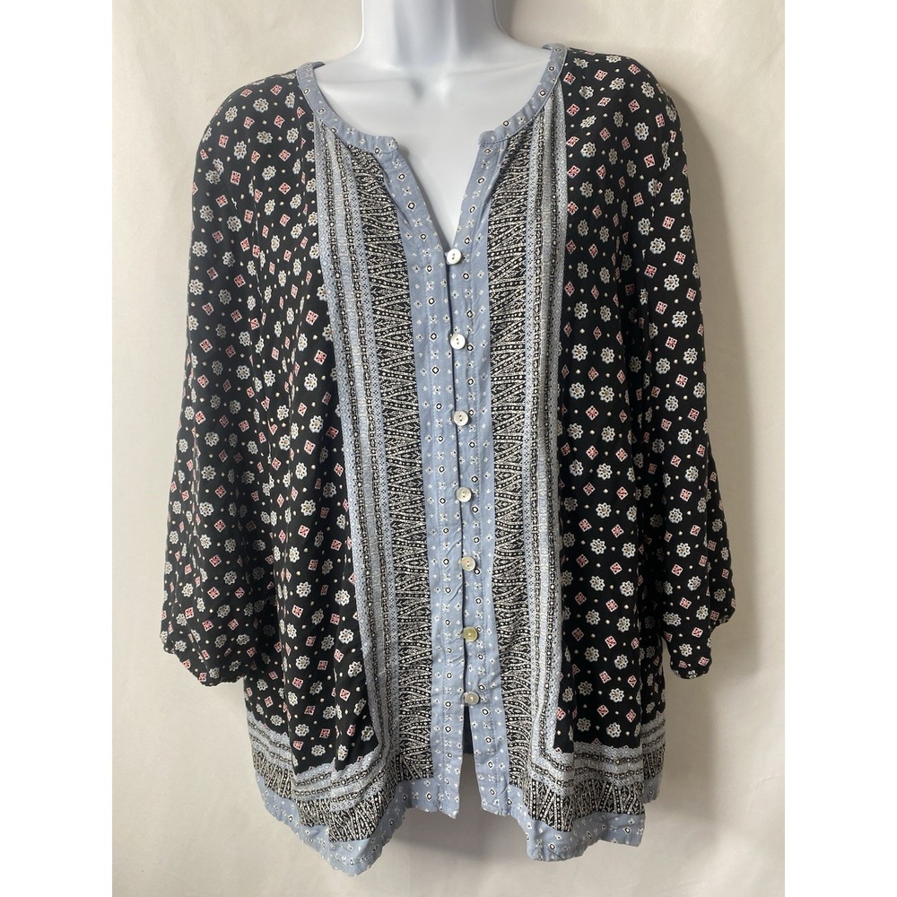 J Jill Womens Peasant Blouse Shirt XL Hippie Bohemian Festival Indie Relaxed Fun